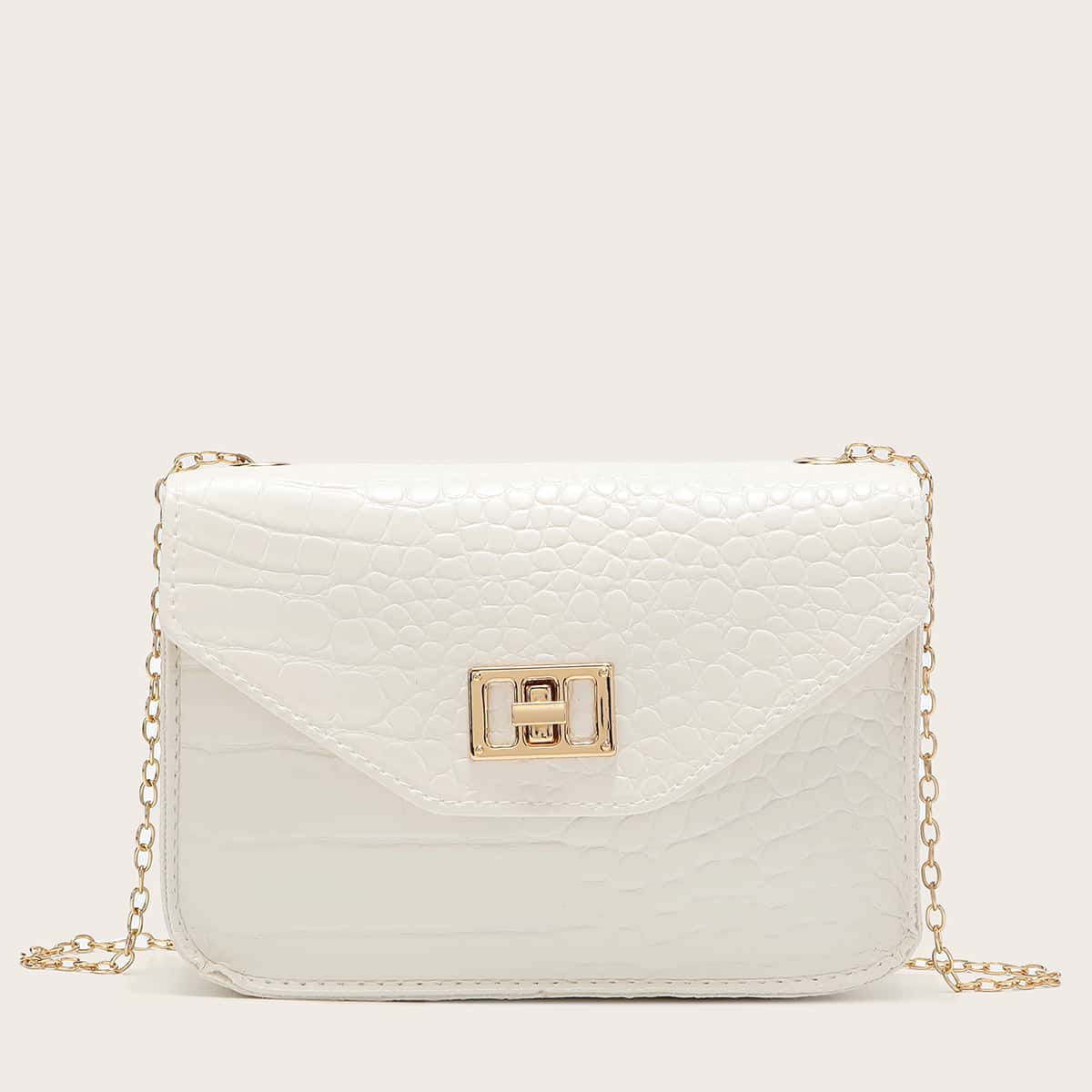 

Croc Embossed Chain Crossbody Bag, White
