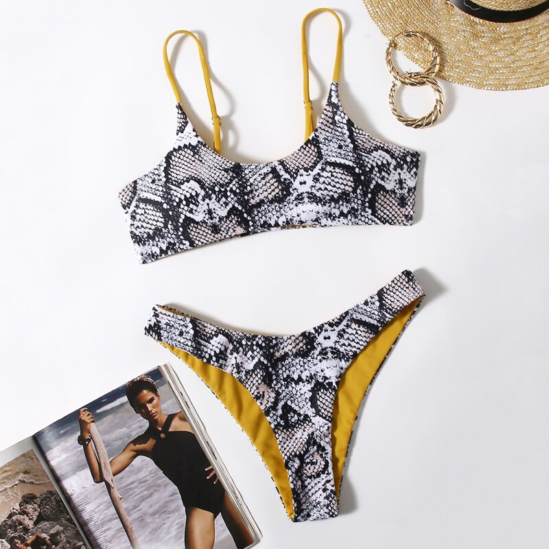 

Snakeskin High Cut Bikini Swimsuit, Multicolor