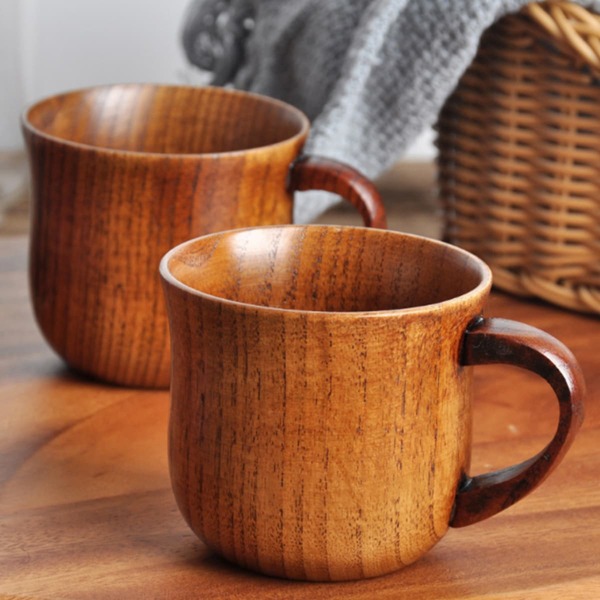

1pc Wooden Mug With Handle, Brown