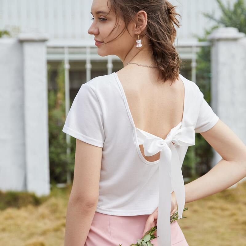 

Tie Back Crop Tee, White