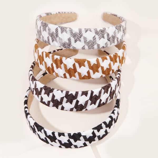 

4pcs Houndstooth Print Hair Hoop, Multicolor