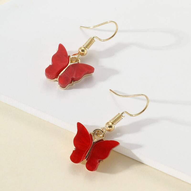 

Butterfly Drop Earrings, Red