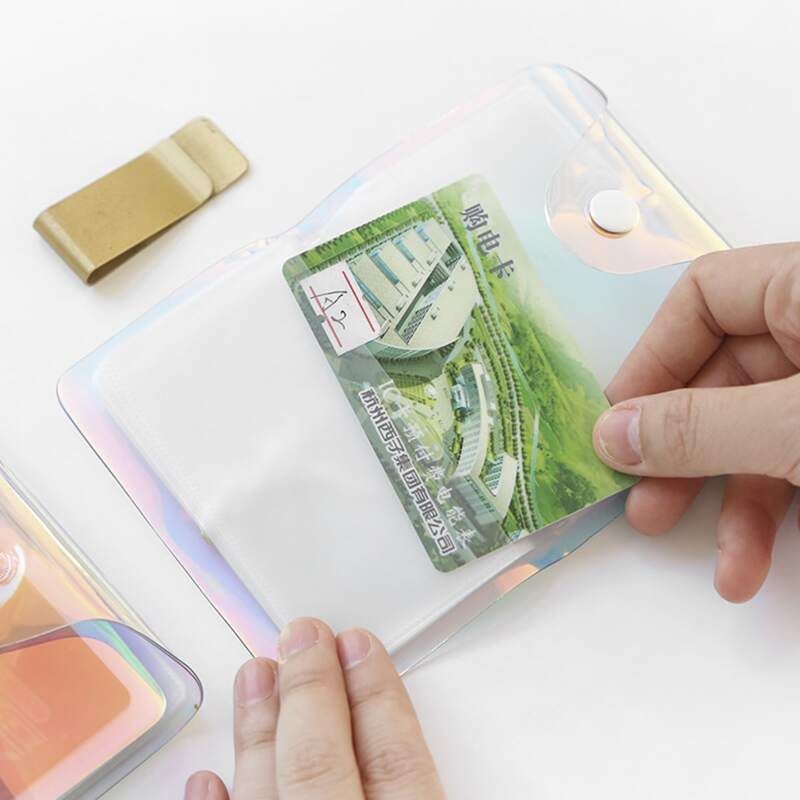 

1pc Button Design Holographic Card Holder, Multicolor