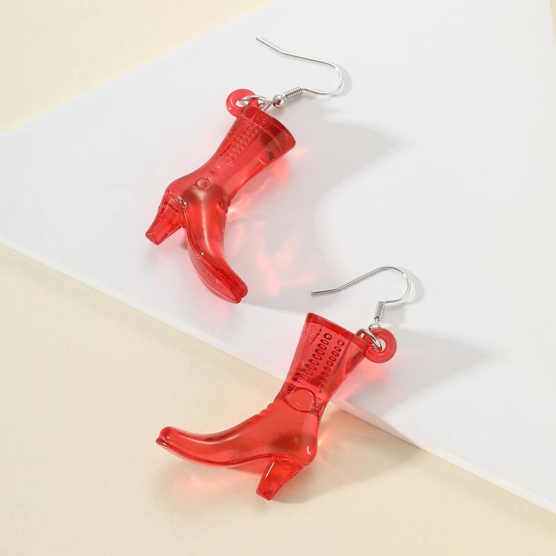 Clear Boots Drop Earrings, Red