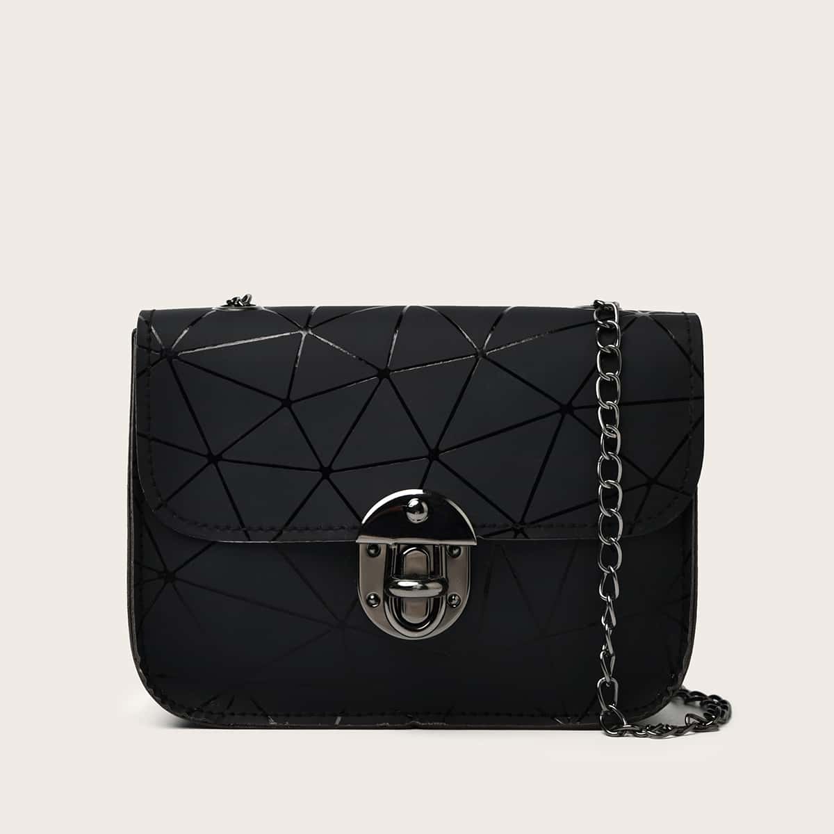 

Geo Pattern Chain Crossbody Bag, Black