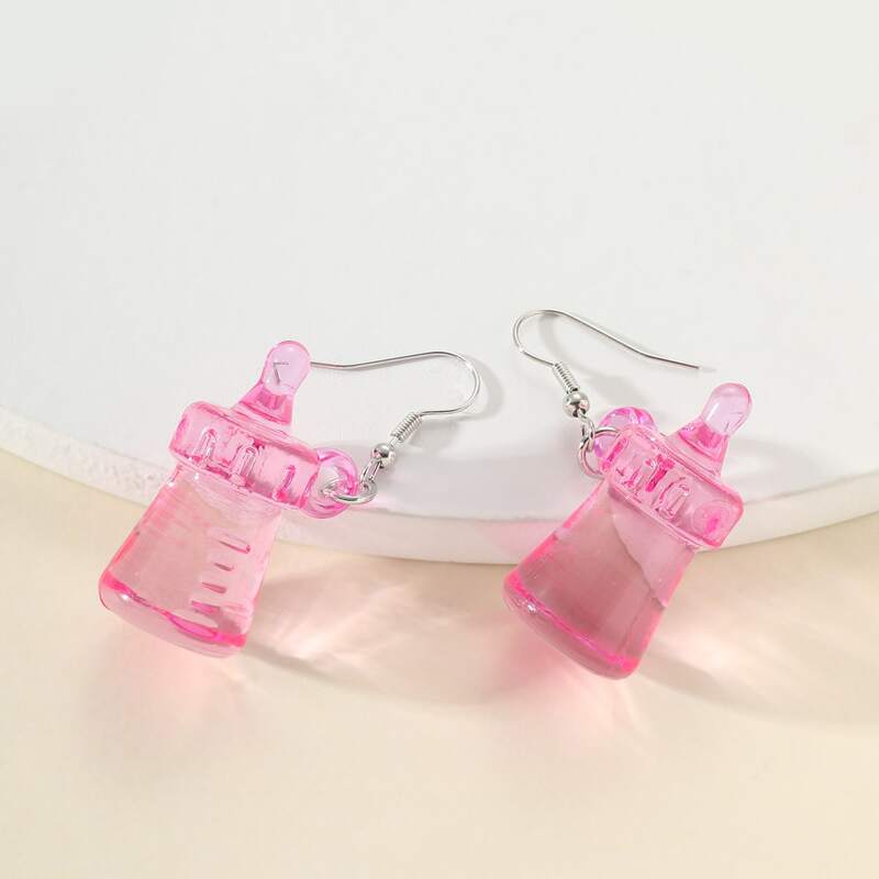 

Clear Baby Bottle Drop Earrings, Pink