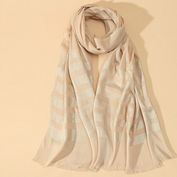 

Raw Hem Striped Scarf, Champagne