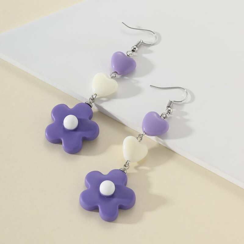 

Floral & Heart Drop Earrings, Violet purple