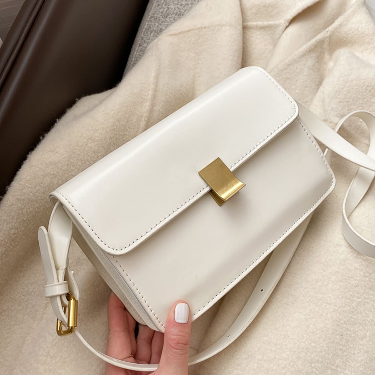 

Solid Flap Crossbody Bag, White