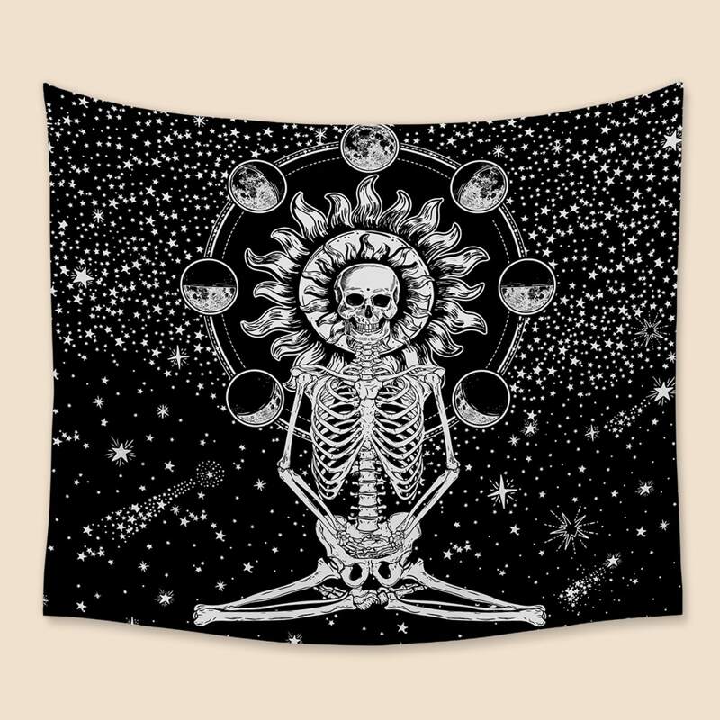 

Skeleton & Galaxy Print Tapestry, Black and white