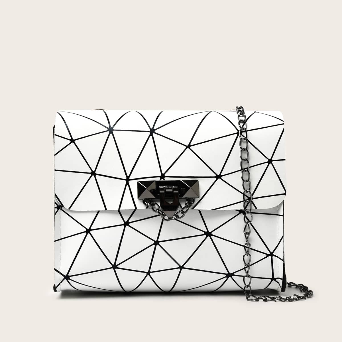 

Geo Graphic Chain Crossbody Bag, White