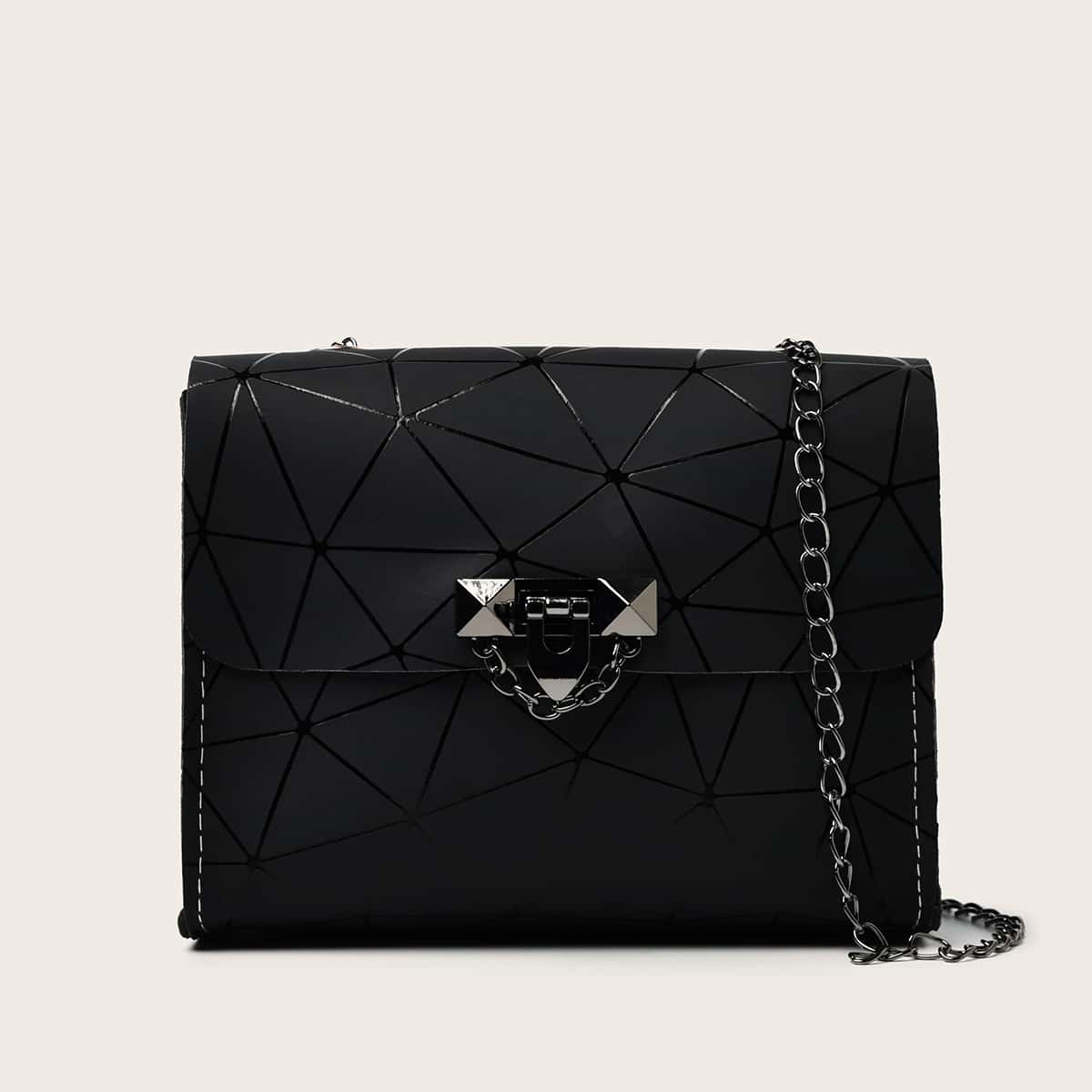 

Geo Graphic Chain Crossbody Bag, Black
