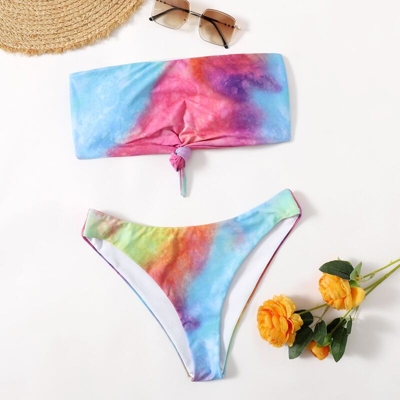 

Tie Dye Knot Bikini Swimsuit, Multicolor