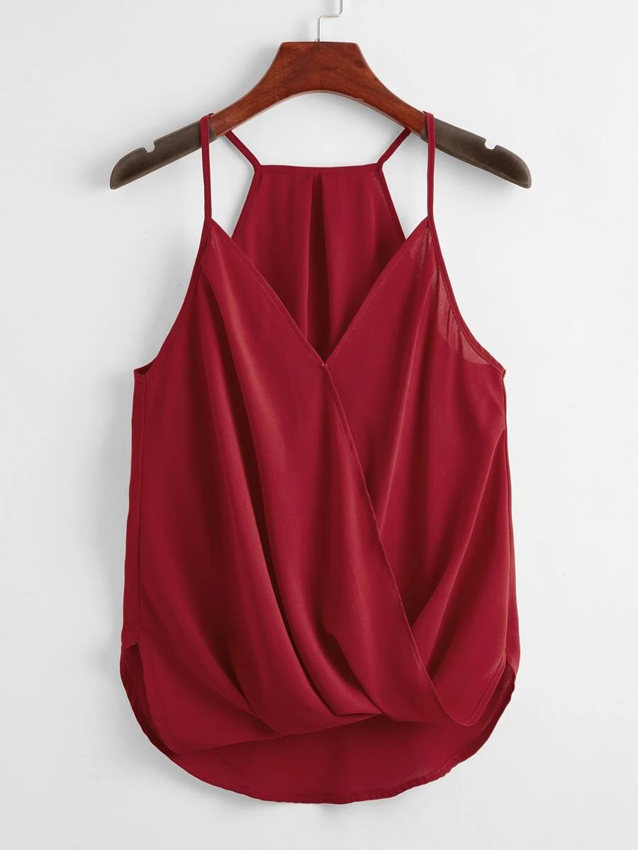 SHEIN Privé Top con tirantes cruzados y dobladillo curvo - Burdeos - Ver 1