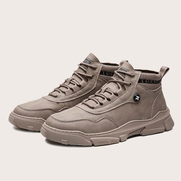 

Men Letter Graphic Lace-up Front Combat Boots, Camel