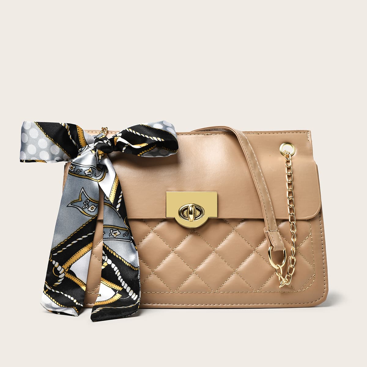 

Bow Tie Quilted Crossbody Bag, Khaki