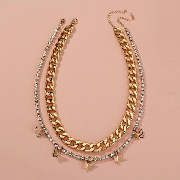 

2pcs Butterfly Pendant Necklace, Gold