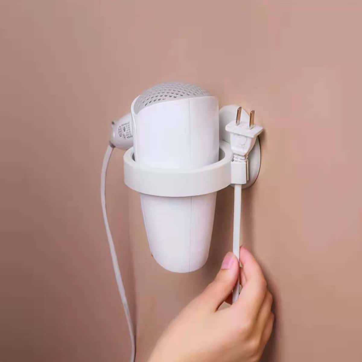 

1pc Wall Mounted Hair Dryer Holder, White