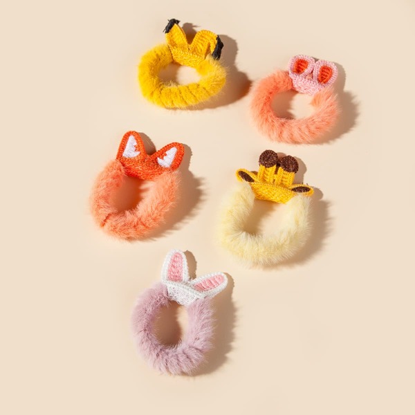 

5pcs Toddler Girls Cartoon Ear Decor Scrunchie, Multicolor