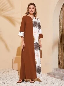 Al Najma 西裝領拼色圖案印花連衣裙