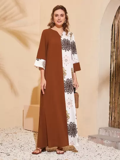 Al Najma 西裝領拼色圖案印花連衣裙