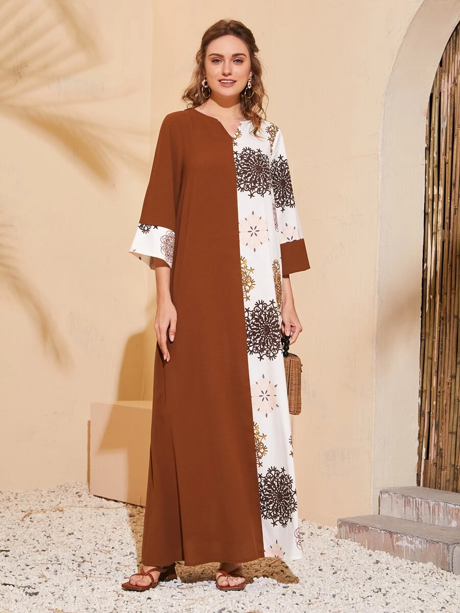 Al Najma 西裝領拼色圖案印花連衣裙