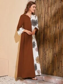 Al Najma 西裝領拼色圖案印花連衣裙