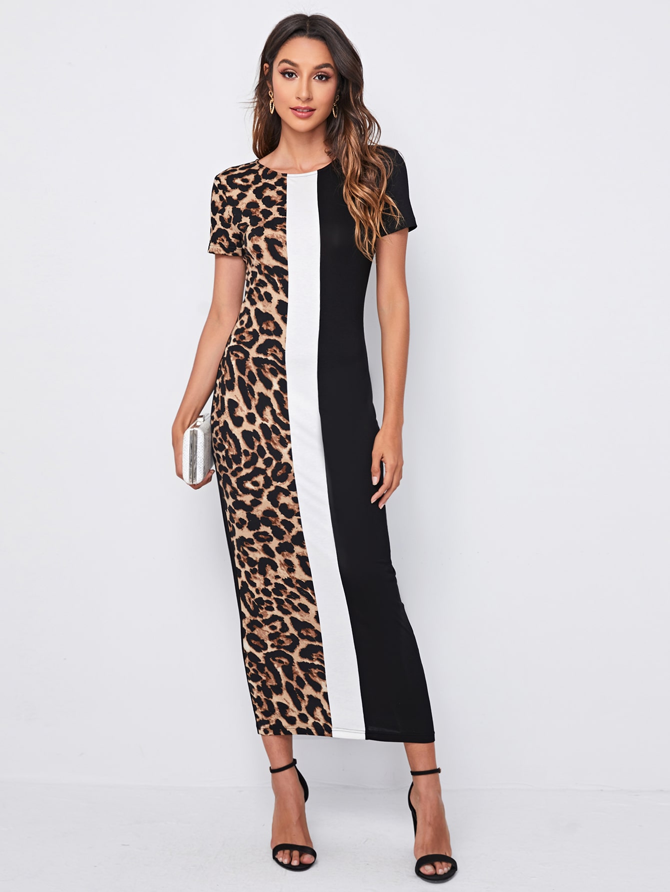 Leopard Panel Colorblock Fitted Dress thumbnail