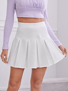 SHEIN Zip Side Pleated Skirt - White - View 1