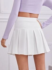 SHEIN Zip Side Pleated Skirt - White - View 2