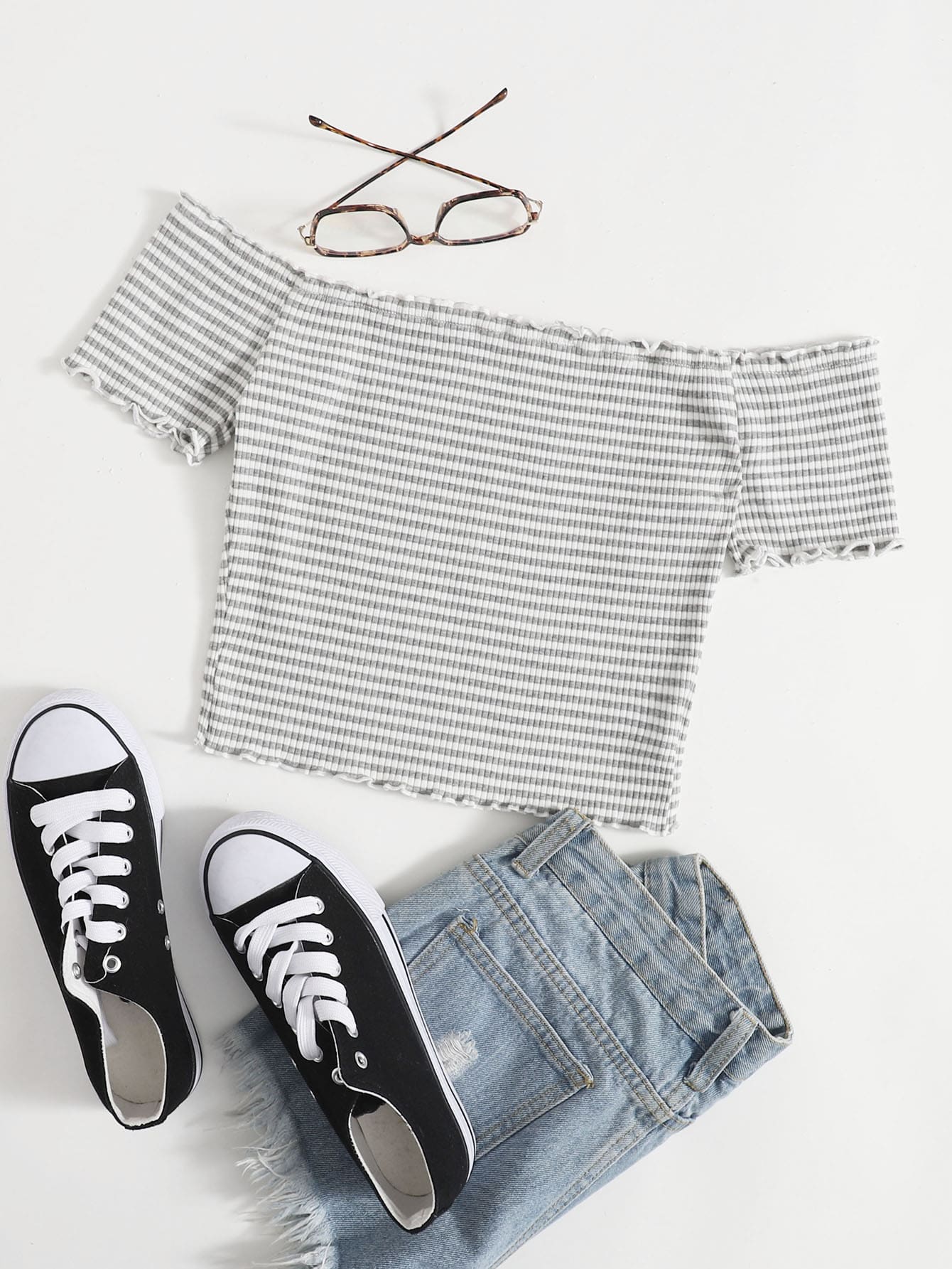 Lettuce Trim Striped Rib-knit Top thumbnail