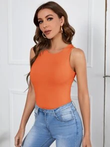 SHEIN Essnce Tank top unicolor - Naranja - Ver 5