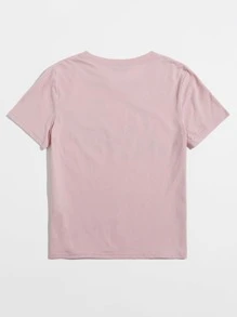SHEIN Camiseta gris con estampado de letra - Rosa vieja - Ver 2