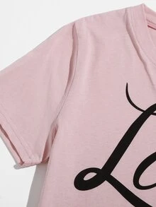 SHEIN Camiseta gris con estampado de letra - Rosa vieja - Ver 4