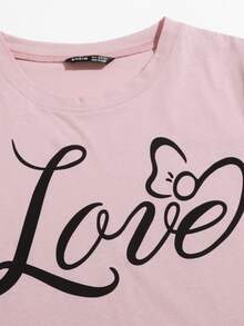 SHEIN Camiseta gris con estampado de letra - Rosa vieja - Ver 5