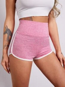 SHEIN EZwear 寬腰帶拼接滾邊雜色針織短褲 - 粉色 - 查看 5