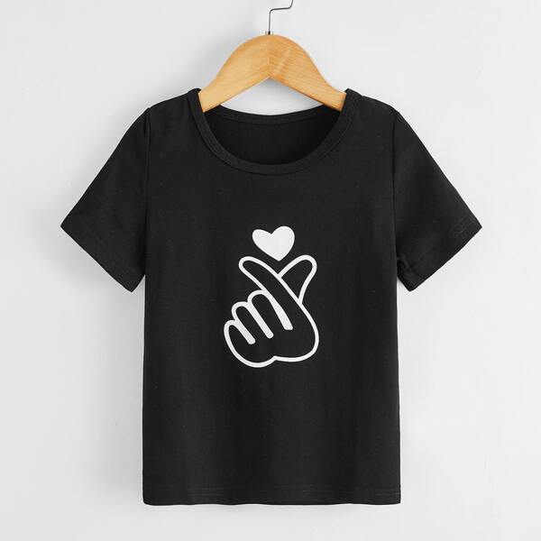 

Toddler Girls Heart & Gesture Print Tee, Black