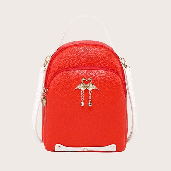 

Metal Swan Decor Curved Top Backpack, Red