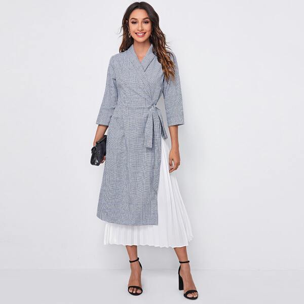 

Plaid Tie Front Pleated Hem Dress, Multicolor