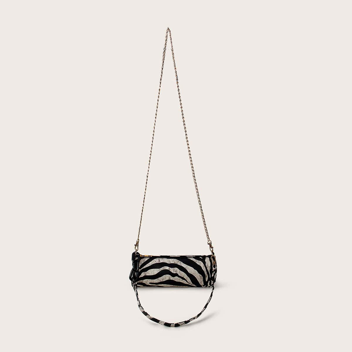 

Zebra Stripe Boston Bag, Black and white