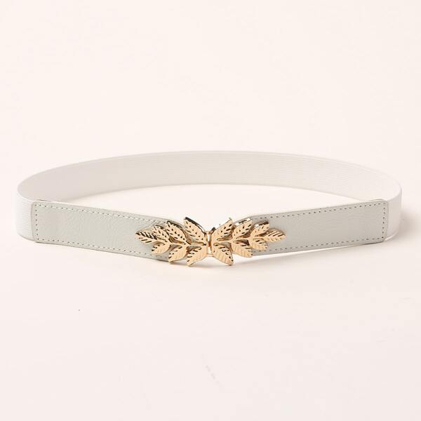 

Leaf Buckle Skinny Belt, White
