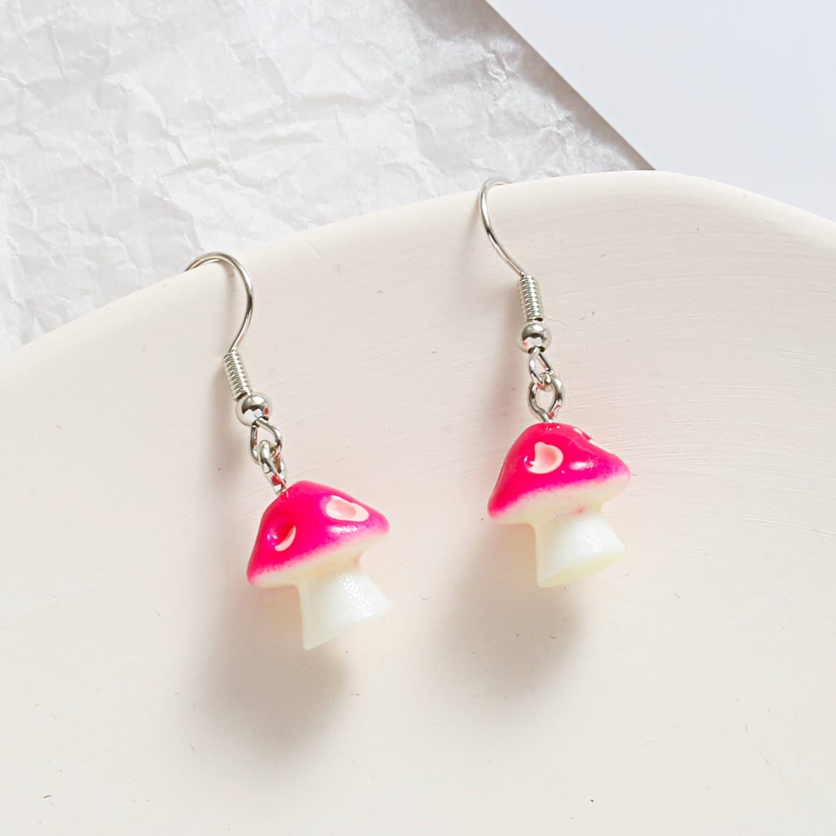 

Mushroom Drop Earrings, Pink