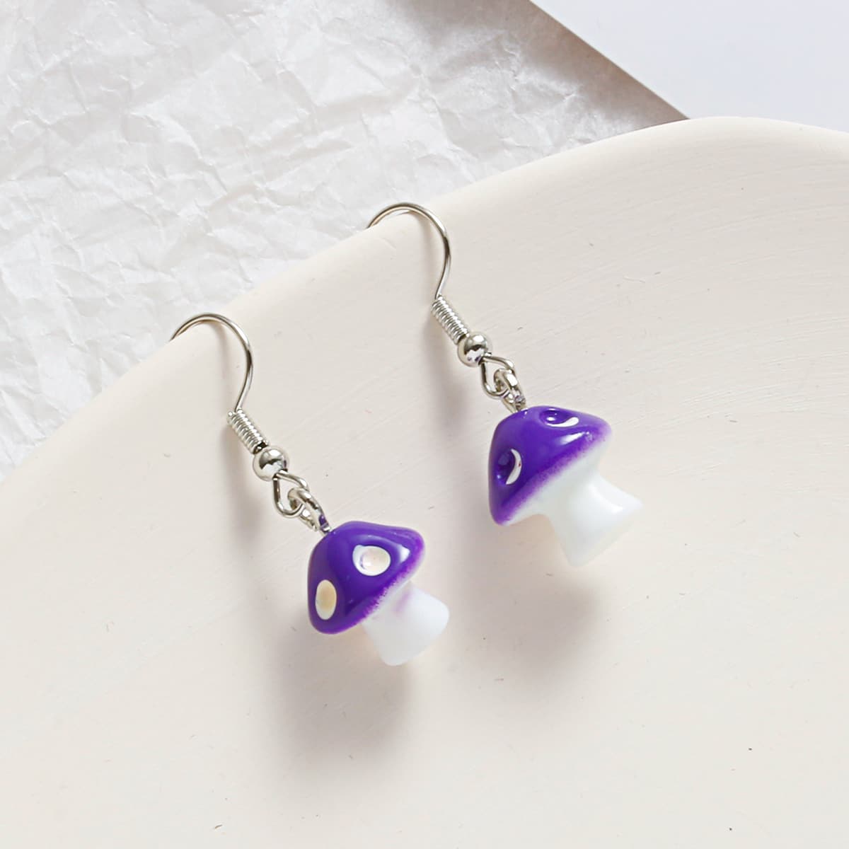 

Mushroom Drop Earrings, Purple