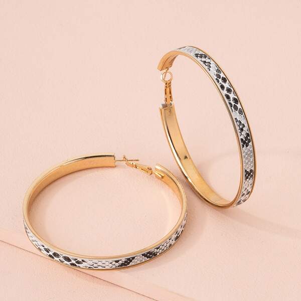 

Snakeskin Print Hoop Earrings, Black and white
