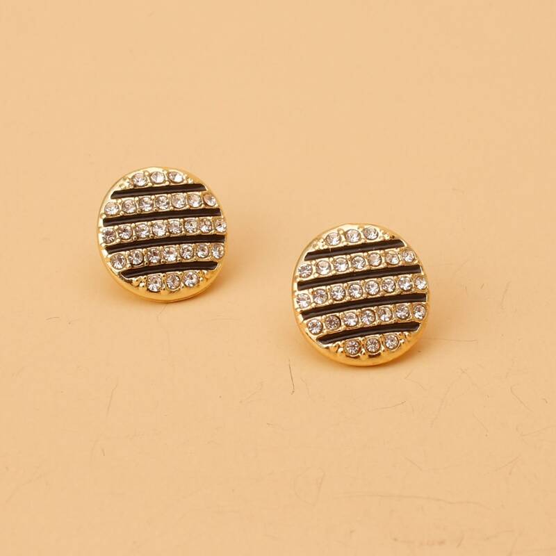 

Striped Rhinestone Circle Stud Earrings, Gold
