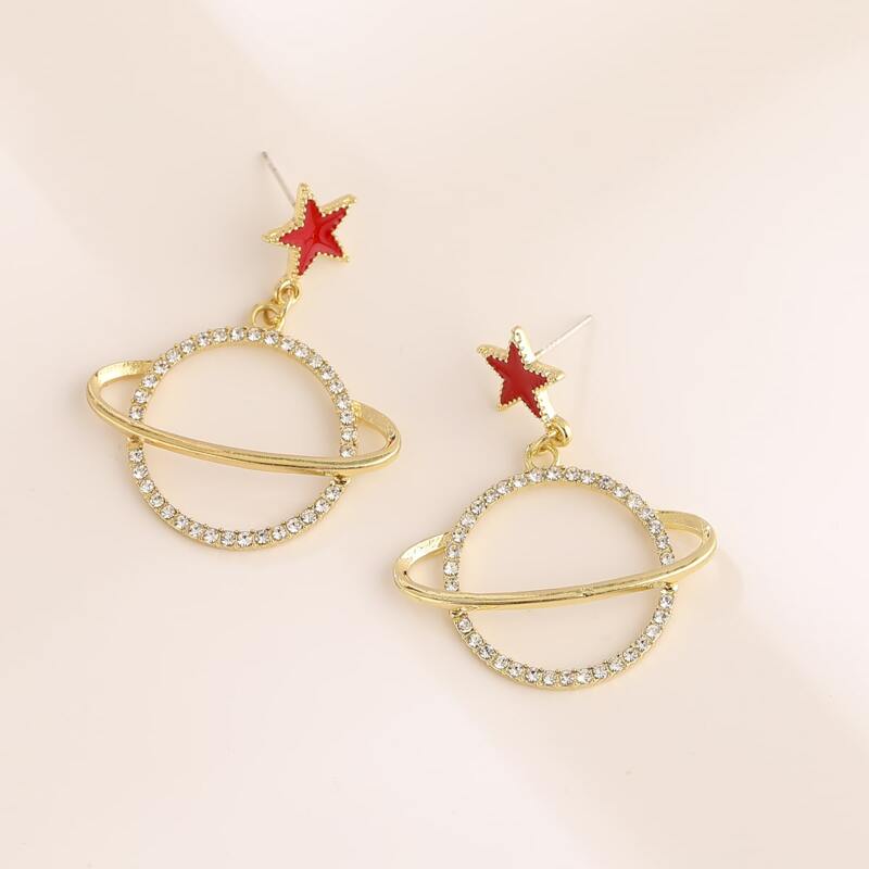 

Rhinestone Planet Drop Earrings, Gold