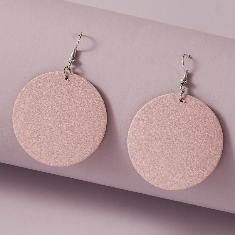 

Faux Leather Circle Drop Earrings, Dusty pink