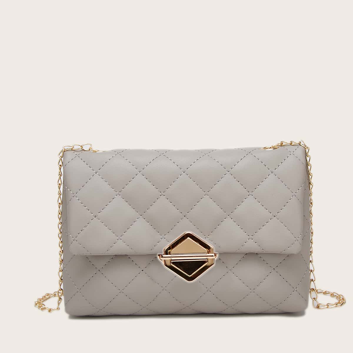 

Quilted Chain Crossbody Bag, Grey