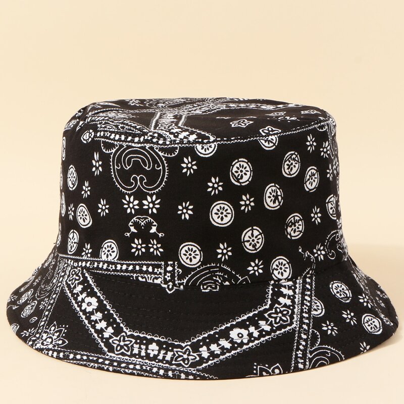 

Floral & Geo Reversible Bucket Hat, Black and white