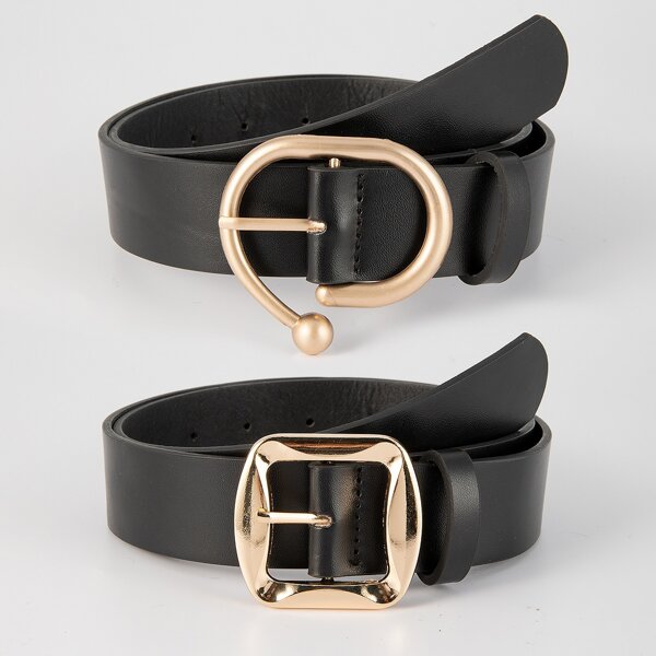 

2pcs Metal Buckle Belt, Black